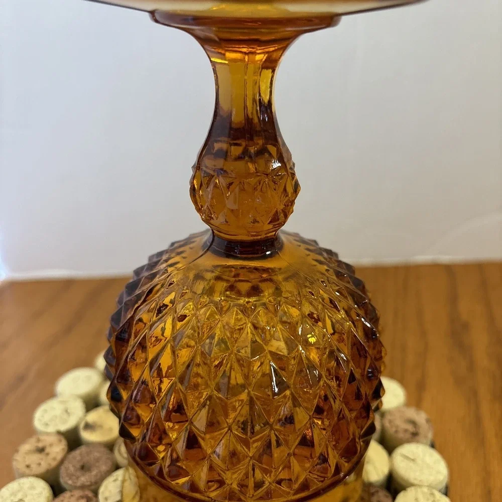 Vintage Amber Indiana Glass Diamond Point Goblet EUC‎